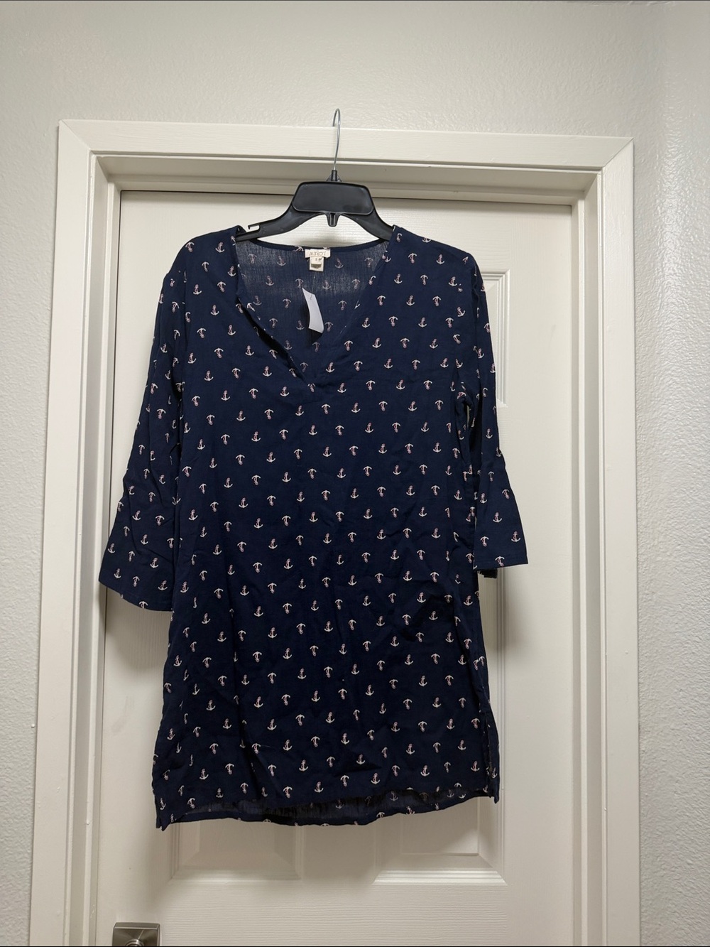 J. Crew Navy V-Neck Anchor Print Cover Up